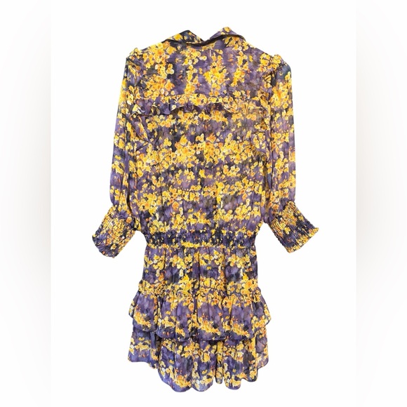 MISA Los Angeles Riona Dress Purple Yellow Floral Ruffle Mini Dress Size S - Picture 4 of 6